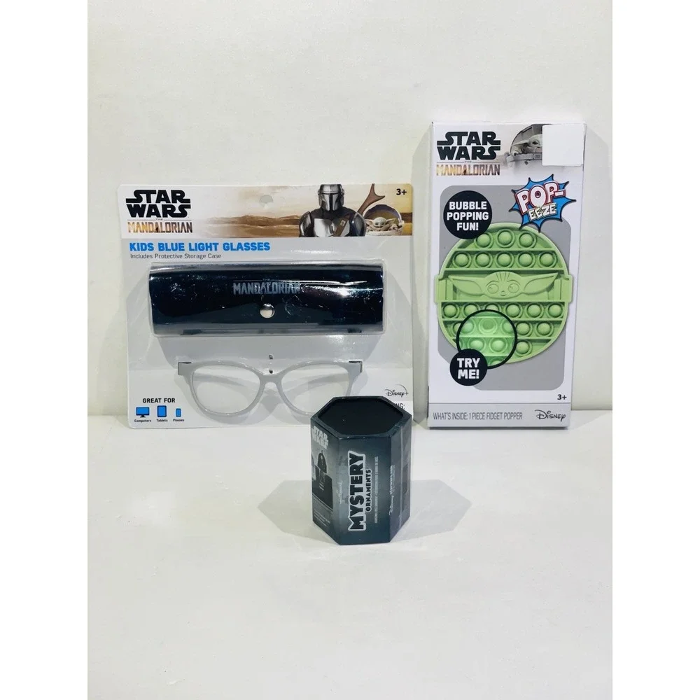 Star Wars Bundle Mandalorian Kids Blue Light Glasses, Pop-EEZE, Mystery Ornament